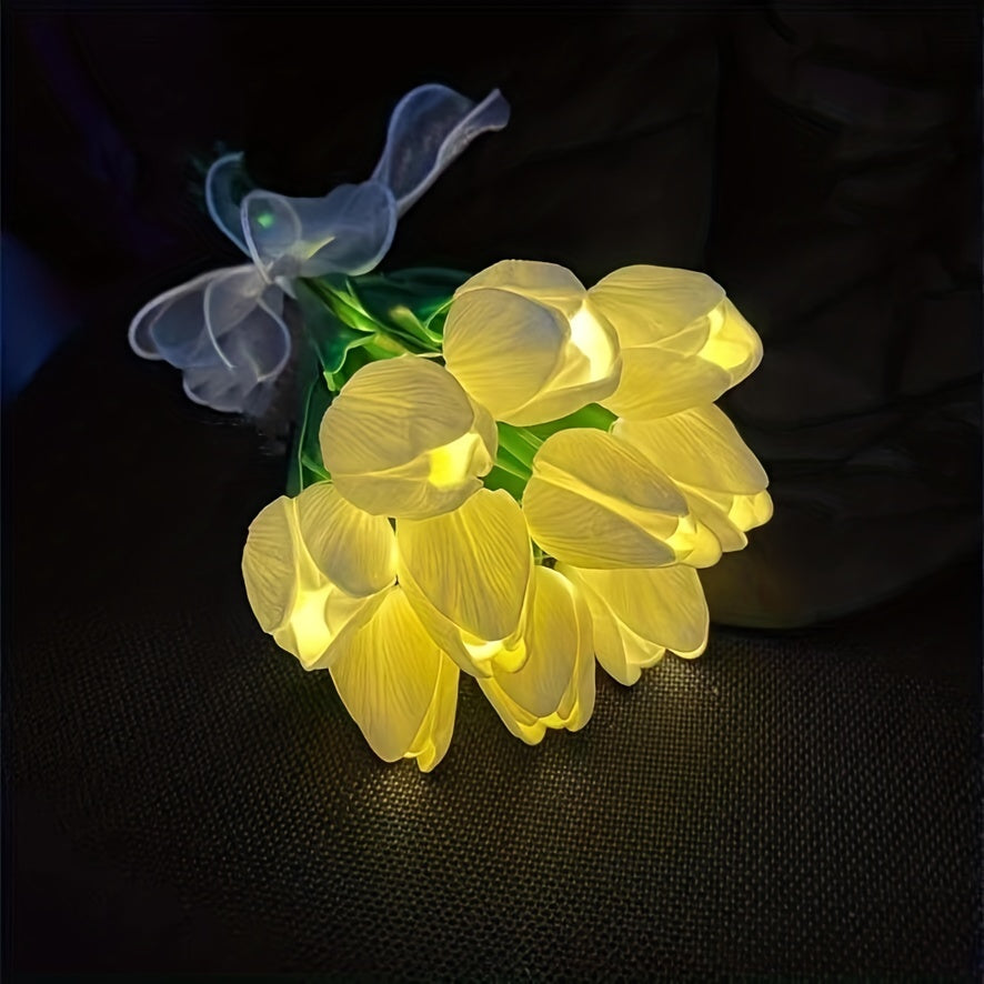 10pcs LED Tulip Lamp, Ambient Sense Table Lamp with Simulation Bouquet Night Light for Room Decoration