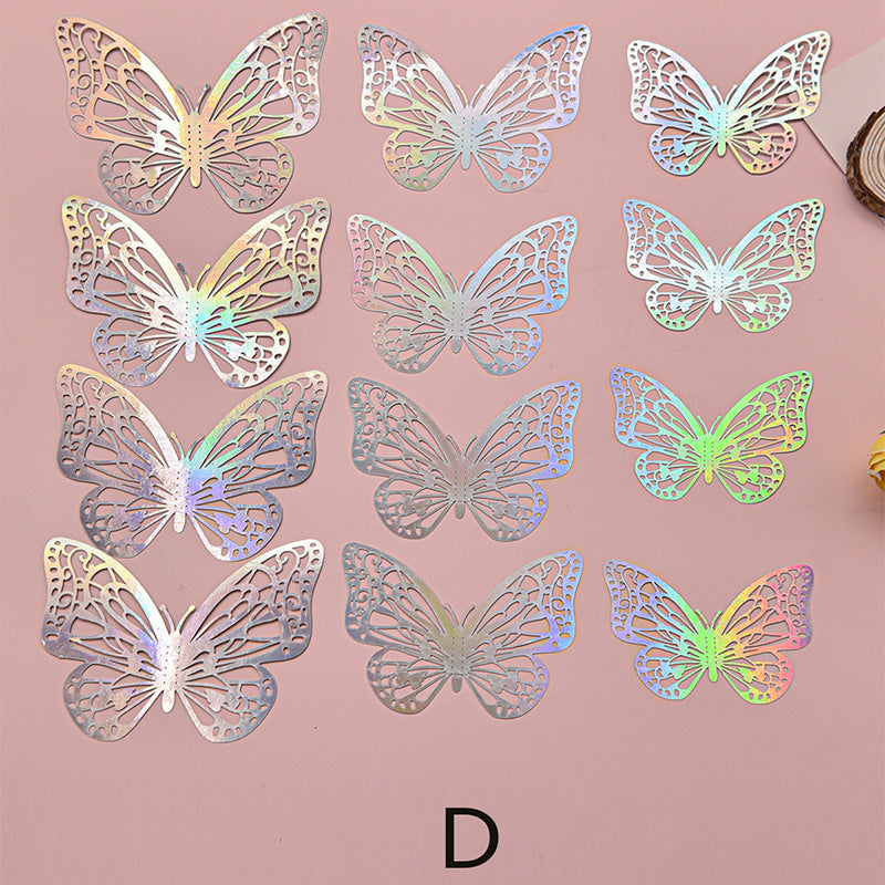 12pcs 3D Wall Sticker, Hollow Butterfly Self-Adhesive Wall Stickers, Bedroom Bathroom Living Room Porch Home Decoration Wall Stickers, Removable Stickers, Wall Decor Decals