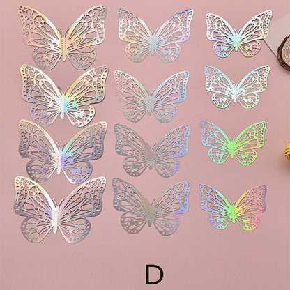 12pcs 3D Wall Sticker, Hollow Butterfly Self-Adhesive Wall Stickers, Bedroom Bathroom Living Room Porch Home Decoration Wall Stickers, Removable Stickers, Wall Decor Decals
