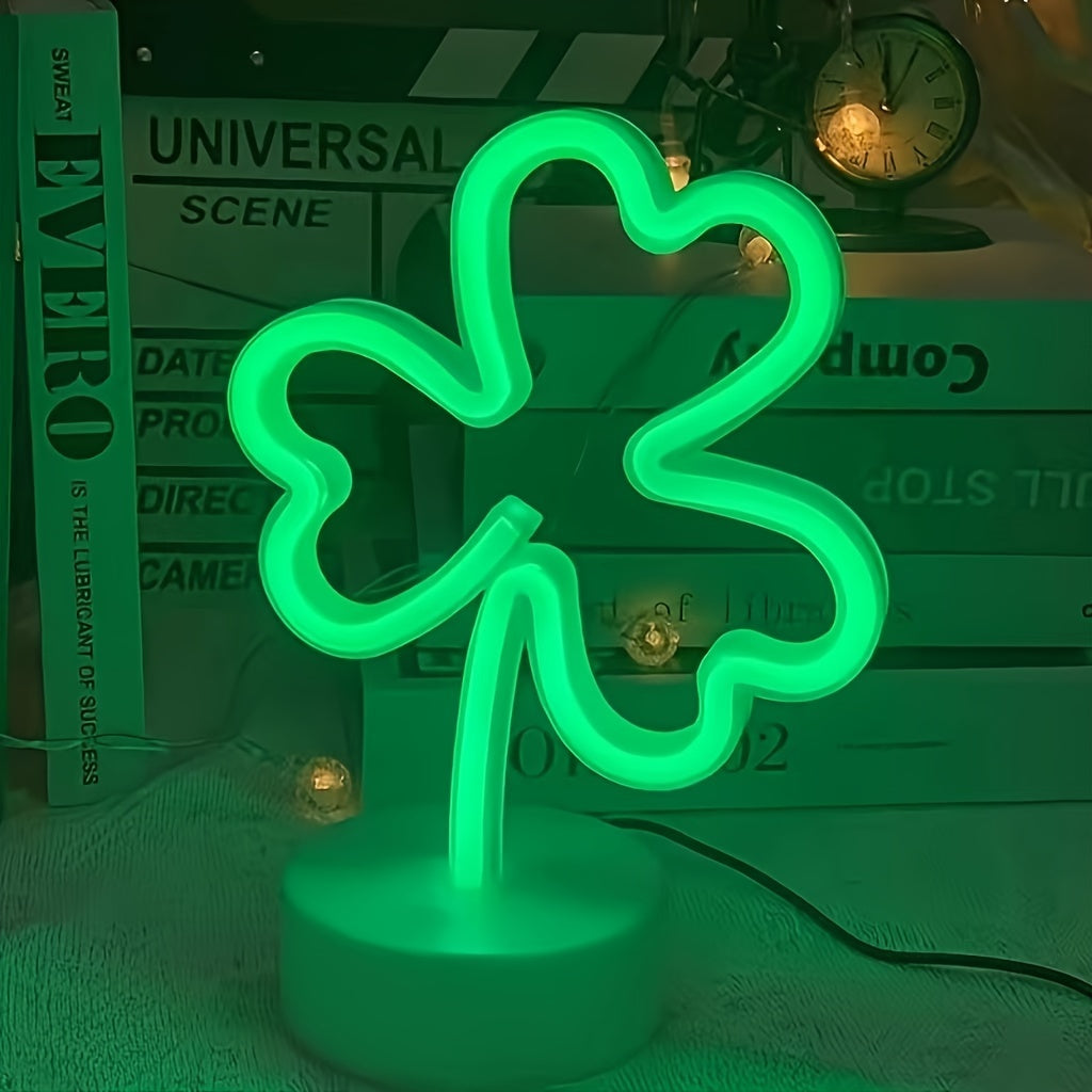 1pc Art Deco Green LED Clover Neon Light, USB & Battery Powered Plastic Indoor String Light with Switch Control, Ideal for St. Patrick'S Day, Universal Occasions & Spring Holiday Decorations