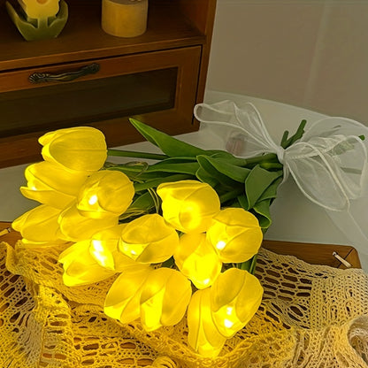 10pcs LED Tulip Lamp, Ambient Sense Table Lamp with Simulation Bouquet Night Light for Room Decoration