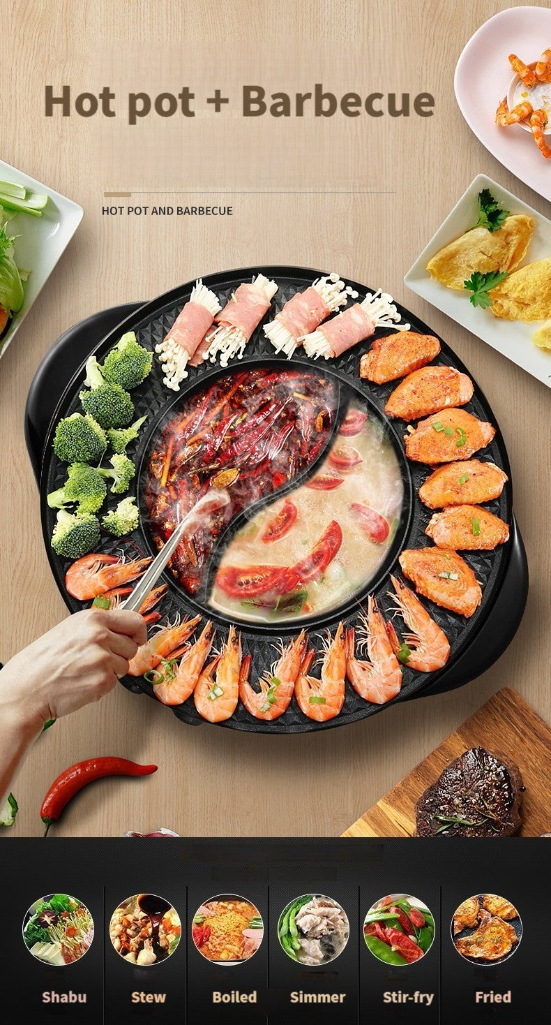 [Electric BBQ Grill Hot Pot] Smokeless Electric BBQ Grill and Hot Pot - Separable, Perfect for Home Cooking