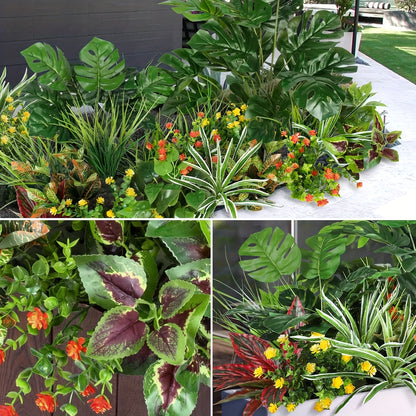 18 outdoor artificial plants, anti UV, fake green stems, fake shrubs, indoor and outdoor hanging, front porch, courtyard garden, window sill box, home decoration