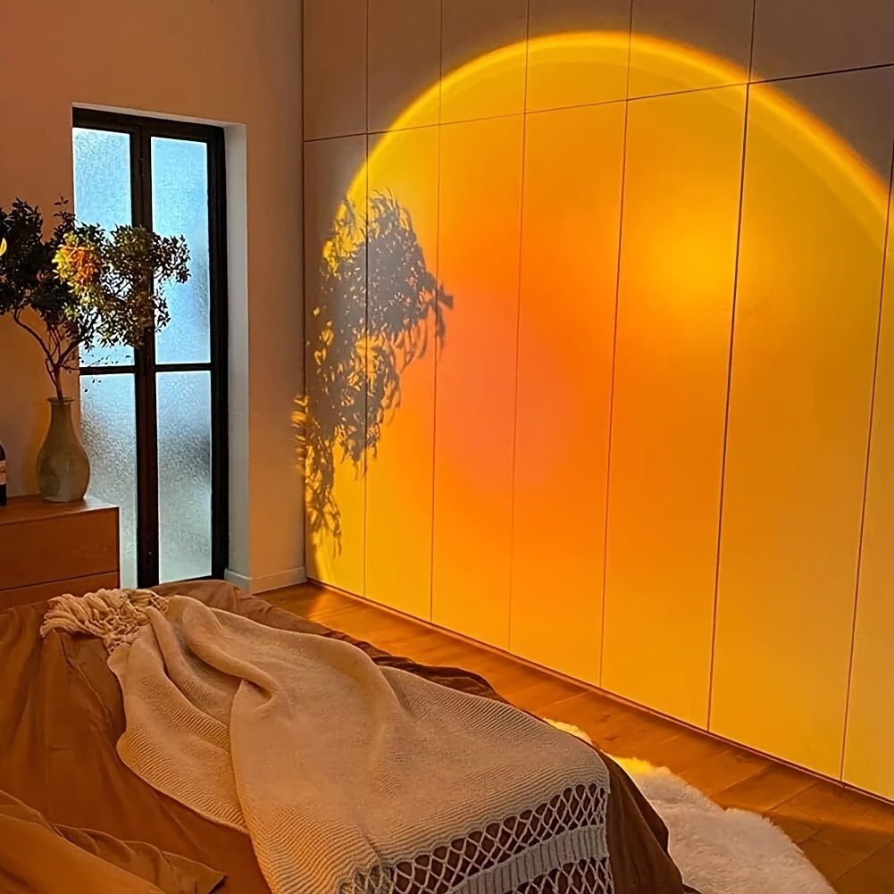 Sunset projection lamp, home decoration atmosphere lamp, sunset red decorative lamp, romantic sunset orange light and shadow effect, USB night light, multi-angle rotatable and adjustable, LED lighting, suitable for home livin