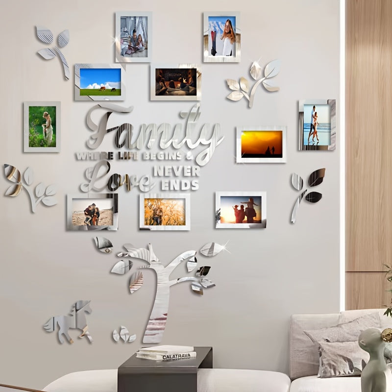 10-piece Photo Frame Combination Puzzle Photo Frame Tree Acrylic Mirror Wall Stickers, Place Your Favorite Photos To Decorate The Blank Wall To Create A Bright And Fashionable Visual Effect To Enhance The Beauty Of The Space!