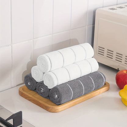 [Super Absorbent Towels] 5pcs HYER KITCHEN Super Absorbent Microfiber Cleaning Towels, Quick-Drying, Striped Gray and White, Multipurpose for Kitchen & Bathroom Use