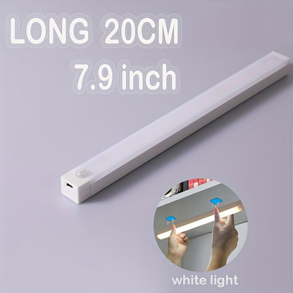 Smart Switch LED Light Human Motion Sensor Long Strip Wireless Magnetic Self-Adhesive Wardrobe Light with Charging Cabinet Light Bar for Countertop Closet Lighting, Rechargeable Kitchen Night Light Battery Powered Lamp for Wa