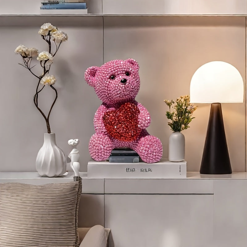 [Art Deco Pink Bear Sculpture] 1pc Art Deco Style Resin Pink Bear Sculpture, Love Theme Figurine, Versatile Room Decor for Living Room, Bedroom, Prayer Room, Christmas, Halloween, Thanksgiving, Valentine's Day, New Year