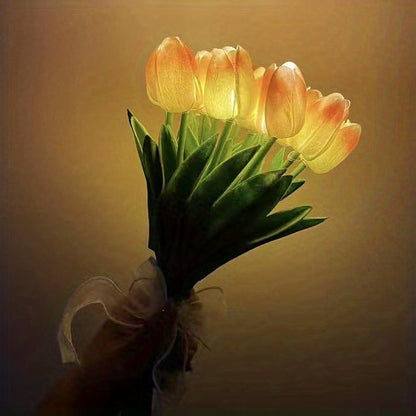 10pcs LED Tulip Lamp, Ambient Sense Table Lamp with Simulation Bouquet Night Light for Room Decoration