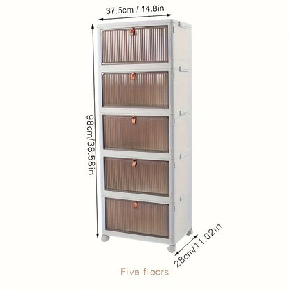 1/3/5pcs Large Foldable White PP Plastic Shoe Storage Boxes With Wheels - 3 Layers Of Clear Stackable Shoe Display Boxes For Organized Shoe Storage Bedroom Accessories Storage Trunks & Chests