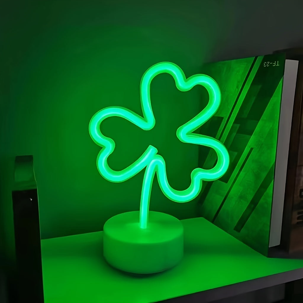 1pc Art Deco Green LED Clover Neon Light, USB & Battery Powered Plastic Indoor String Light with Switch Control, Ideal for St. Patrick'S Day, Universal Occasions & Spring Holiday Decorations