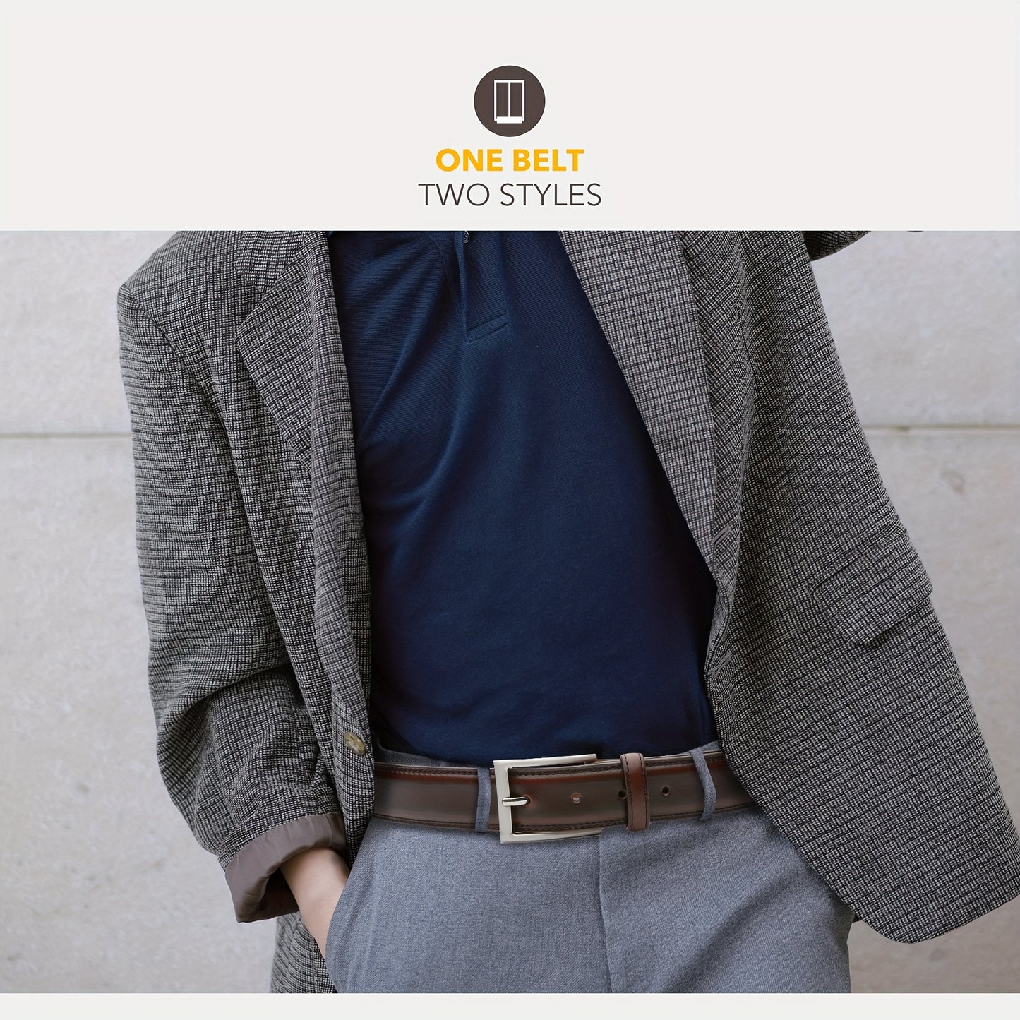 [Classic Men's Leather Belt] Classic & Fashion Men's Leather Belt | Single Prong Buckle for Jeans, Pants, Work & Business - Gift for Dad & Husband