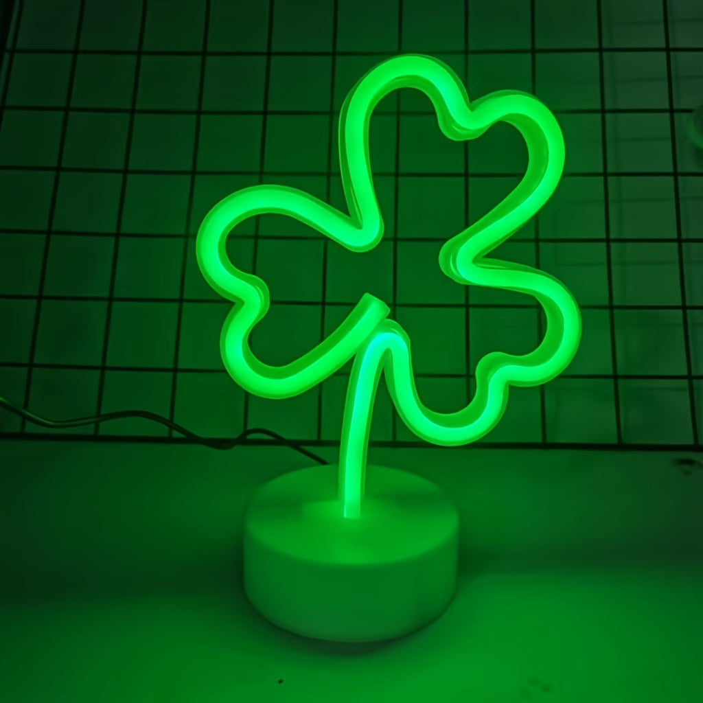1pc Art Deco Green LED Clover Neon Light, USB & Battery Powered Plastic Indoor String Light with Switch Control, Ideal for St. Patrick'S Day, Universal Occasions & Spring Holiday Decorations
