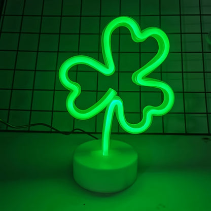 1pc Art Deco Green LED Clover Neon Light, USB & Battery Powered Plastic Indoor String Light with Switch Control, Ideal for St. Patrick'S Day, Universal Occasions & Spring Holiday Decorations