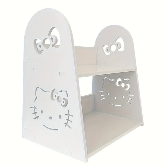 [Wooden Hello Kitty Display Stand Organizer] Sanrio Hello Kitty Wooden Desk Organizer Shelf, Multipurpose Rectangular Display Stand for Dorm, Office, and Home Storage