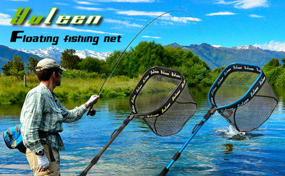 [YVLEEN Floating Fishing Net] YVLEEN Rubber Coated Floating Fishing Net - Compact & Foldable for Easy Transportation & Storage - Best for Steelhead, Salmon, Fly, Kayak, Catfish, Bass, Trout Fishing - Easy Catch & Release - Be