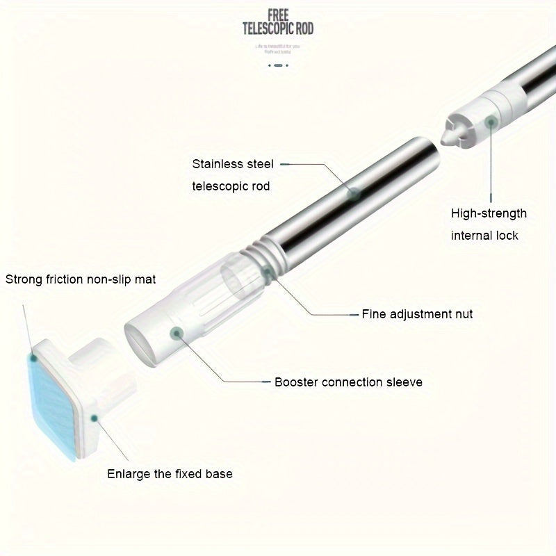 1pc Adjustable Tension Curtain Rod - Multipurpose Heavy-Duty No-Drill Extendable Rod for Shower, Closet, Window, Towel Rack - Metal & Plastic Home Accessory