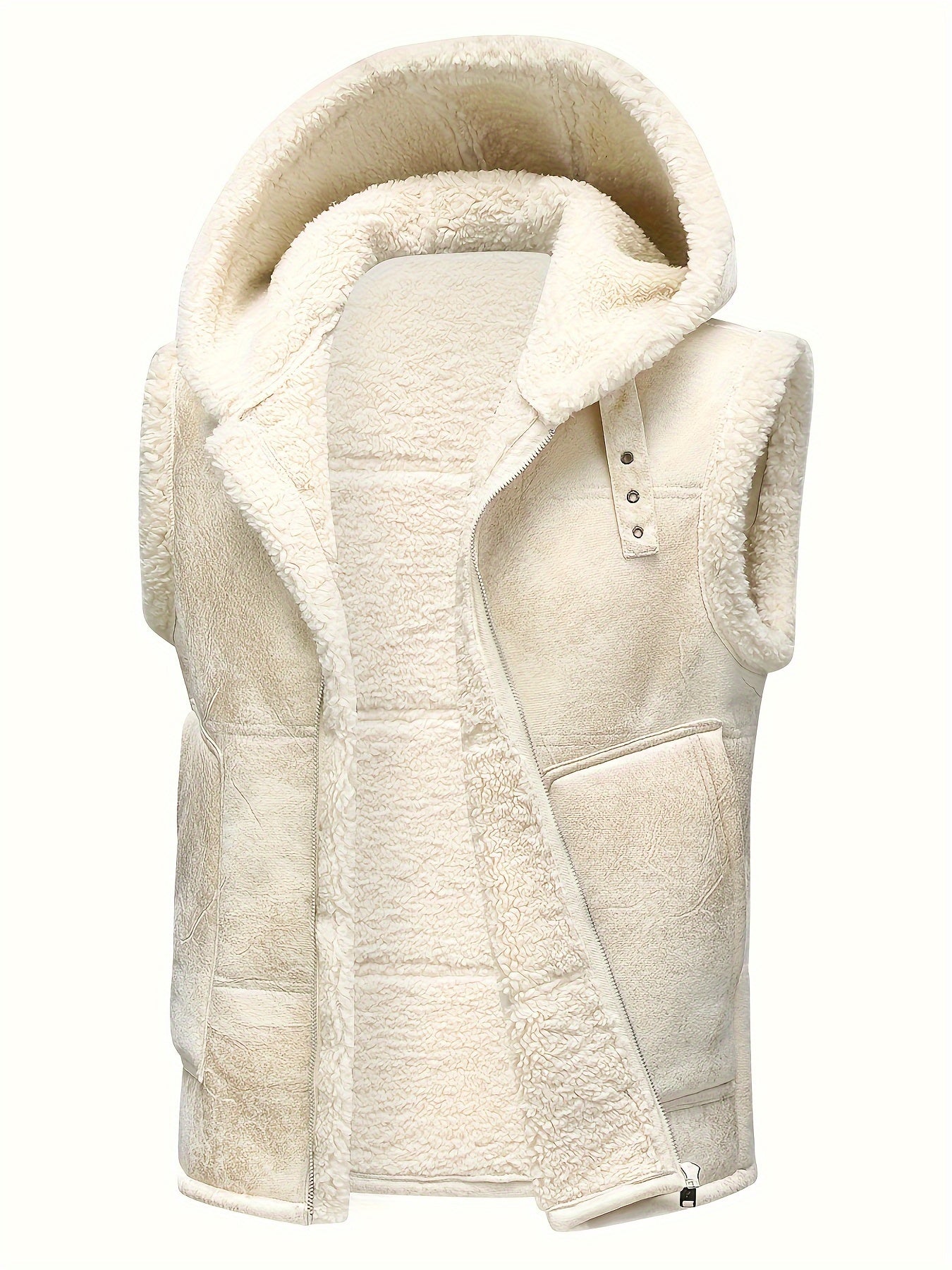 [Warm Hooded Vest] Warm & Windproof Men's Fleece-Lined Hooded Vest - Stylish Sleeveless Jacket with Zipper Pockets, Olive Green, Daily Comfort Vest | Hooded Jacket | Functional Pockets