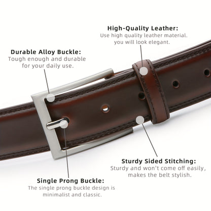 [Classic Men's Leather Belt] Classic & Fashion Men's Leather Belt | Single Prong Buckle for Jeans, Pants, Work & Business - Gift for Dad & Husband