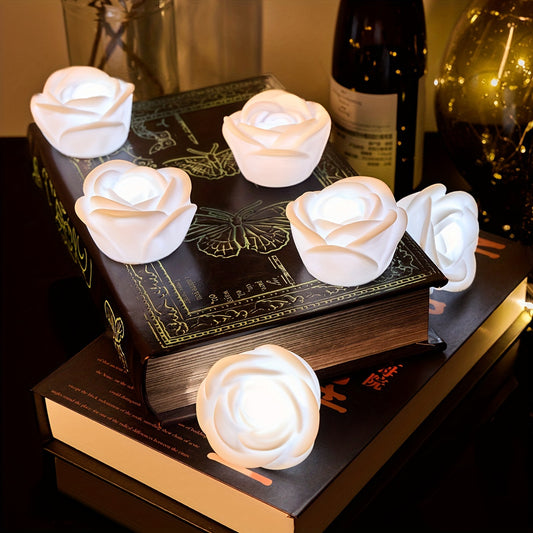 [6pcs Luminous Rose Flower Decor] 6pcs, Led Electronic Luminous Rose Flower, Valentine's Day Gift, Home Decoration, Countertop Decoration, Proposal Candle Rose, Wedding Rose, Valentine's Day Scene Decoration