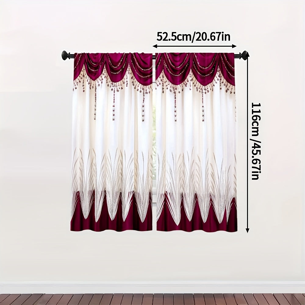 [Contemporary Curtains] 2pcs, 2D FLAT PRINTING Curtains, Contemporary Curtains red Durable 100% Polyester Fabric (without rod, No movement, no battery) Art Deco Festive for Living Room, Bedroom, Kitchen, Bathroom Decor, 2D Fl
