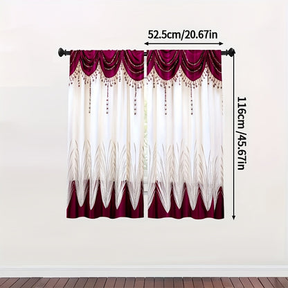 [Contemporary Curtains] 2pcs, 2D FLAT PRINTING Curtains, Contemporary Curtains red Durable 100% Polyester Fabric (without rod, No movement, no battery) Art Deco Festive for Living Room, Bedroom, Kitchen, Bathroom Decor, 2D Fl
