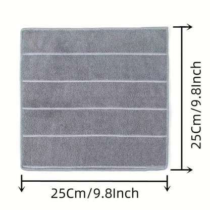 [Super Absorbent Towels] 5pcs HYER KITCHEN Super Absorbent Microfiber Cleaning Towels, Quick-Drying, Striped Gray and White, Multipurpose for Kitchen & Bathroom Use
