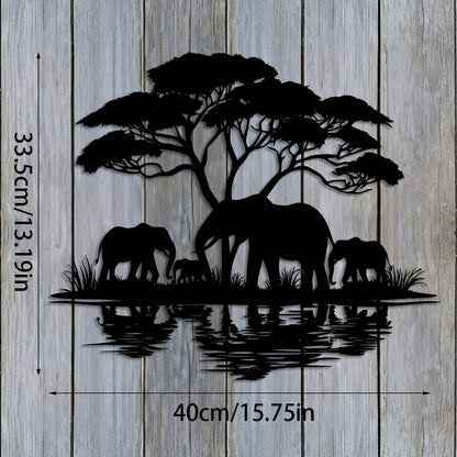 [Elegant Metal Elephant Family] 1pc Elegant Art Deco Metal Elephant Family Wall Art - 15.75"x13.19" Nature-Inspired Animal Silhouette Hanging Ornament - Ideal for Home, Patio, Balcony, and Holiday Decor