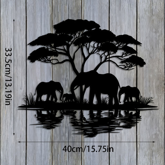 [Elegant Metal Elephant Family] 1pc Elegant Art Deco Metal Elephant Family Wall Art - 15.75"x13.19" Nature-Inspired Animal Silhouette Hanging Ornament - Ideal for Home, Patio, Balcony, and Holiday Decor