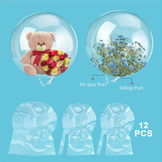 12pcs Transparent Double-port Stretched Version 30-inch Bobo Balls for Rose Snacks Romantic Birthday Party Scene Decoration Halloween, Thanksgiving, Christmas, and Easter Gift