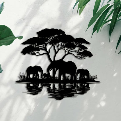 [Elegant Metal Elephant Family] 1pc Elegant Art Deco Metal Elephant Family Wall Art - 15.75"x13.19" Nature-Inspired Animal Silhouette Hanging Ornament - Ideal for Home, Patio, Balcony, and Holiday Decor