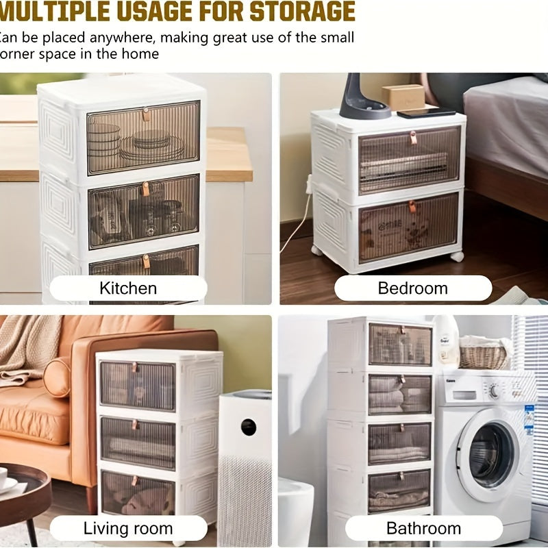1/3/5pcs Large Foldable White PP Plastic Shoe Storage Boxes With Wheels - 3 Layers Of Clear Stackable Shoe Display Boxes For Organized Shoe Storage Bedroom Accessories Storage Trunks & Chests
