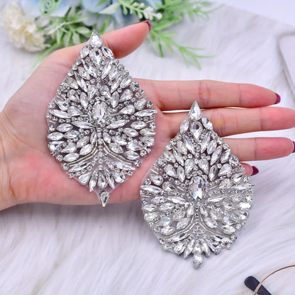 [Silvery Rhinestone Applique Patch] 2pcs Silvery Rhinestone Applique Patch - Sewing Iron-On Dress Shoes Decoration Accessories