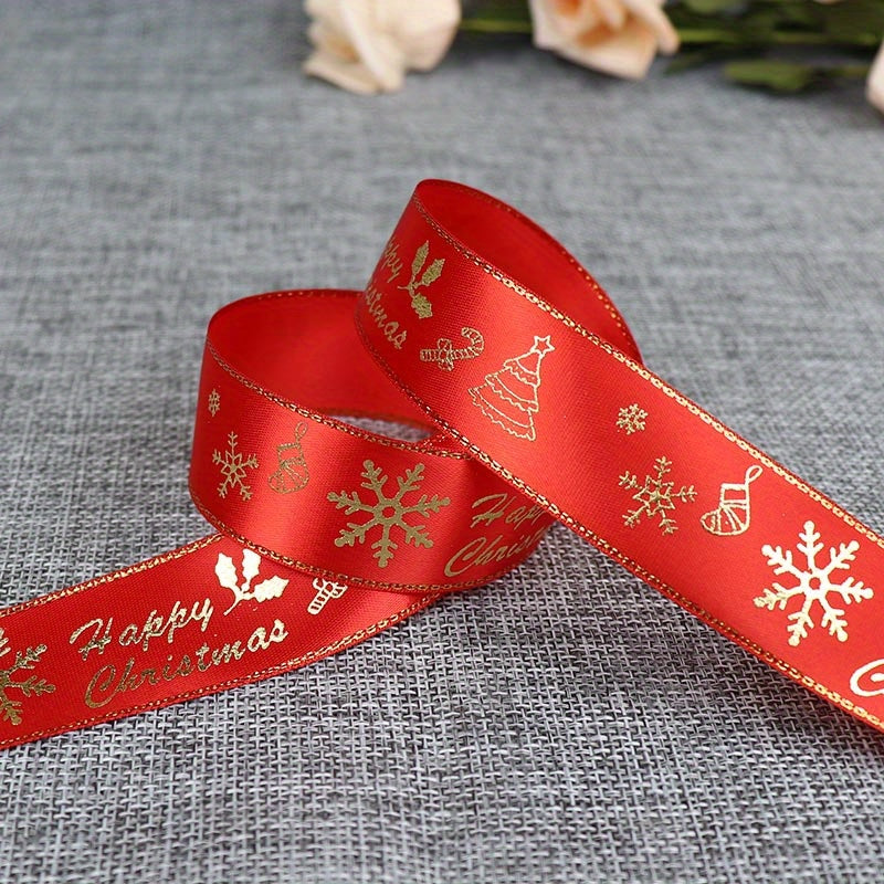 1pc 5 Yards 25mm Bronzing Christmas Ribbon Printed Polyester Ribbon For Christmas Decoration Gift Wrapping DIY Sewing Fabric