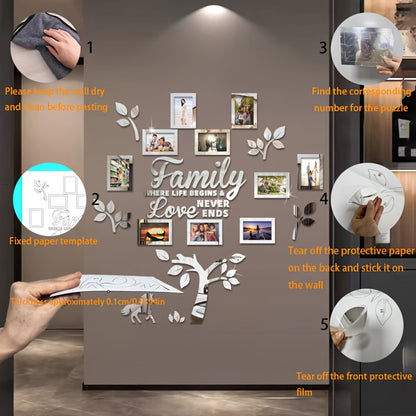 10-piece Photo Frame Combination Puzzle Photo Frame Tree Acrylic Mirror Wall Stickers, Place Your Favorite Photos To Decorate The Blank Wall To Create A Bright And Fashionable Visual Effect To Enhance The Beauty Of The Space!