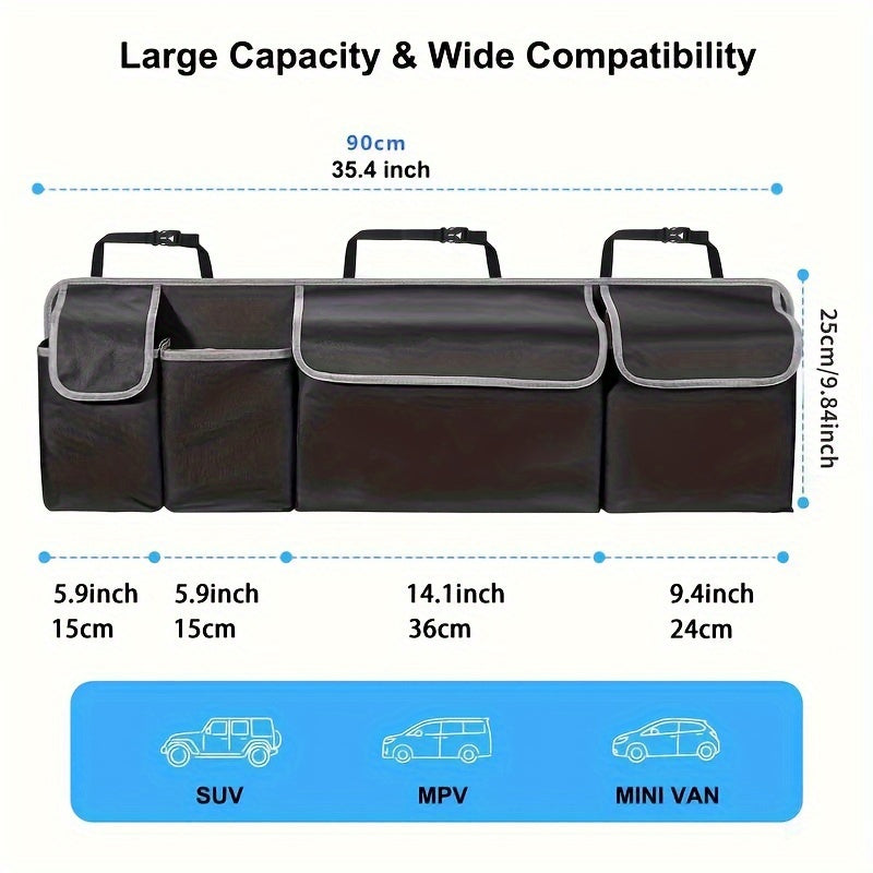 1Pc Car Seat Back Storage Bag Oxford Cloth Car Trunk Organizer With Seat Back Storage, Collapsible Waterproof Large Capacity Multi-pocket Car Tools And Accessories Storage Bag