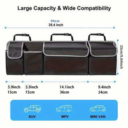 1Pc Car Seat Back Storage Bag Oxford Cloth Car Trunk Organizer With Seat Back Storage, Collapsible Waterproof Large Capacity Multi-pocket Car Tools And Accessories Storage Bag