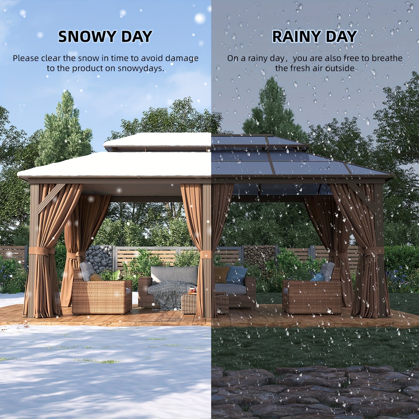 12'x20' Hard Top Gazebo with Curtains & Netting - Durable Aluminum Frame, Dual-Layer Polycarbonate Canopy, Ideal for Patio, Lawn & Garden Decor, Garden Gazebo|Elegant Home Decor|Durable Construction, Gazebo Deco