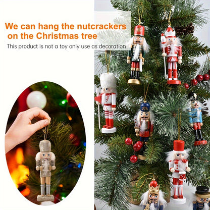 5 pièces/ensemble Casse-noisette en bois fait à la main Marionnette Soldat Pendentif Poudre scintillante Décoration d’ornement