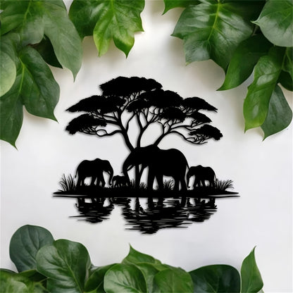 [Elegant Metal Elephant Family] 1pc Elegant Art Deco Metal Elephant Family Wall Art - 15.75"x13.19" Nature-Inspired Animal Silhouette Hanging Ornament - Ideal for Home, Patio, Balcony, and Holiday Decor