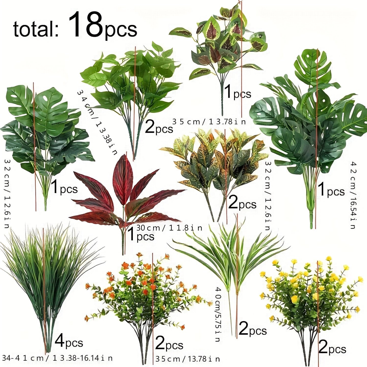 18 outdoor artificial plants, anti UV, fake green stems, fake shrubs, indoor and outdoor hanging, front porch, courtyard garden, window sill box, home decoration