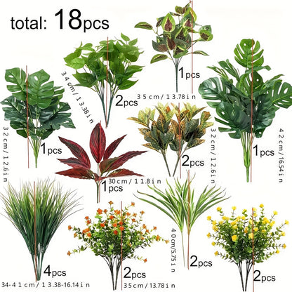 18 outdoor artificial plants, anti UV, fake green stems, fake shrubs, indoor and outdoor hanging, front porch, courtyard garden, window sill box, home decoration