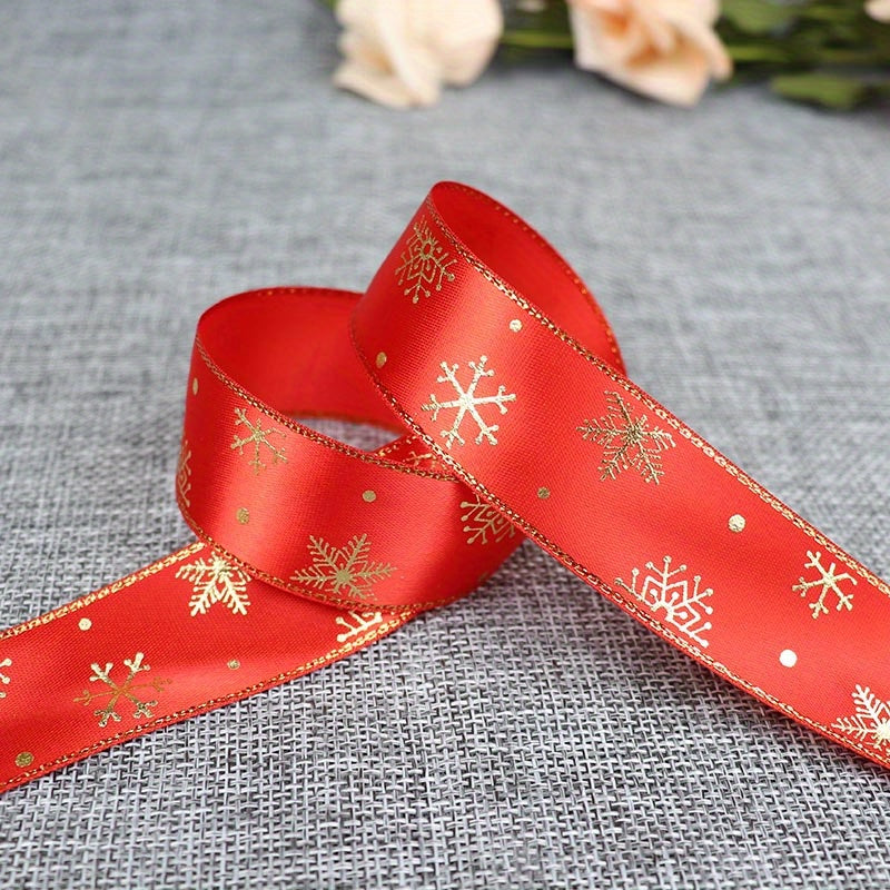 1pc 5 Yards 25mm Bronzing Christmas Ribbon Printed Polyester Ribbon For Christmas Decoration Gift Wrapping DIY Sewing Fabric