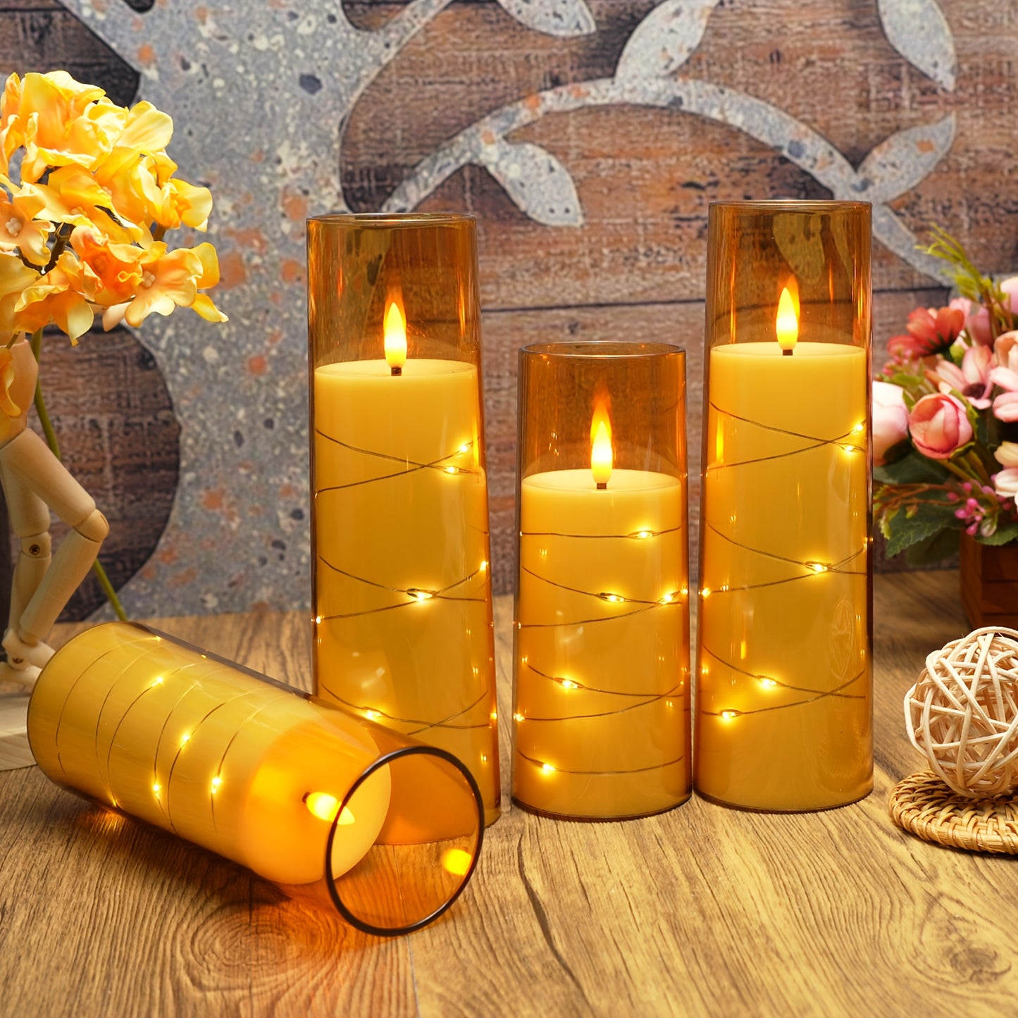 [Fast Arrival] 7-Acrylic Flameless Column Candle - Flameless Candles with Remote Control, Embedded Star String, and Battery Powered LED Lights - Perfect Home Decoration for Halloween and Christmas Ambiance