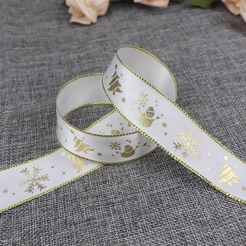 1pc 5 Yards 25mm Bronzing Christmas Ribbon Printed Polyester Ribbon For Christmas Decoration Gift Wrapping DIY Sewing Fabric