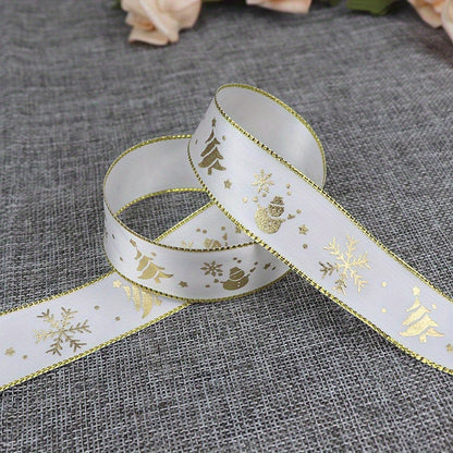 1pc 5 Yards 25mm Bronzing Christmas Ribbon Printed Polyester Ribbon For Christmas Decoration Gift Wrapping DIY Sewing Fabric