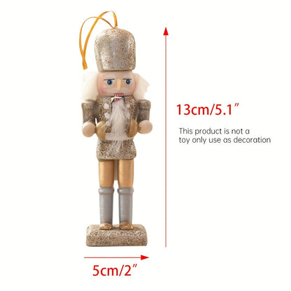 5 pièces/ensemble Casse-noisette en bois fait à la main Marionnette Soldat Pendentif Poudre scintillante Décoration d’ornement