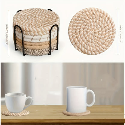 Beverage coaster with stand, absorbent coaster for beverages, minimalist coaster coaster set, woven coaster for coffee table, home decoration, tabletop protection