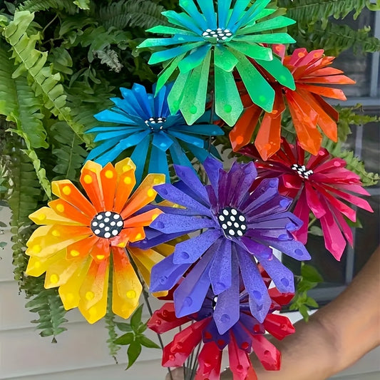 [3pcs Metal Garden Stake] 3pcs Metal Flower Garden Stake - Colorful Art Deco Style Daisy Design | Vibrant Garden Decor, Durable Metal Art, Perfect Mother's Day Gift, Floor-Mounted Outdoor Decor for Garden, Yard, or Patio
