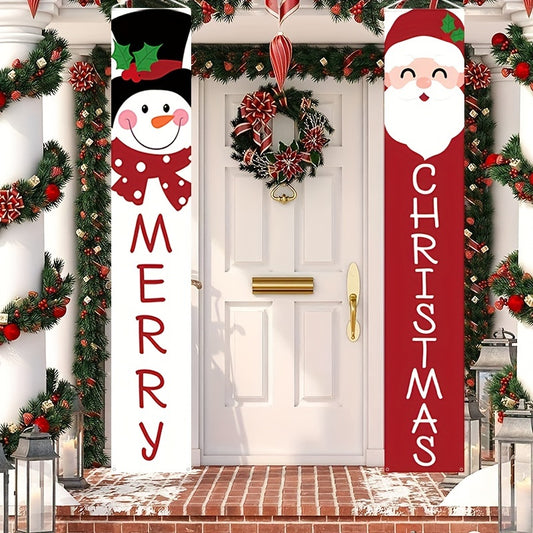 1 Set Festive Snowman Christmas Porch Sign - Merry Christmas Hanging Flag with Welcome Winter Message - Indoor Outdoor Holiday Home Decoration Supplies for Winter Season